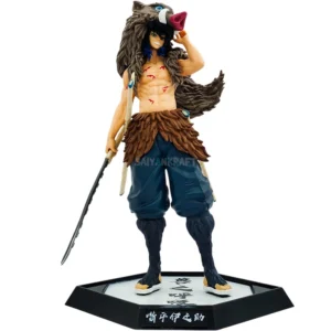 Inosuke 30CM Demon Slayer figure with boar helmet on kanji base collectible