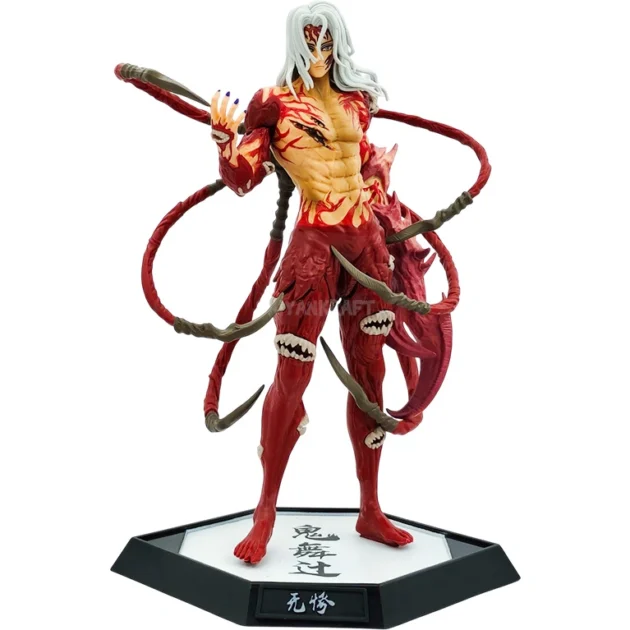 Muzan Kibutsuji 30CM final form figure with white hair and demon tendrils on kanji base collectible