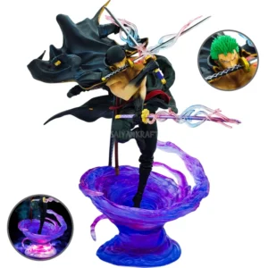 Roronoa Zoro One Piece 37CM LED Action Figure with Interchangeable Heads and Glowing Sword Aura
