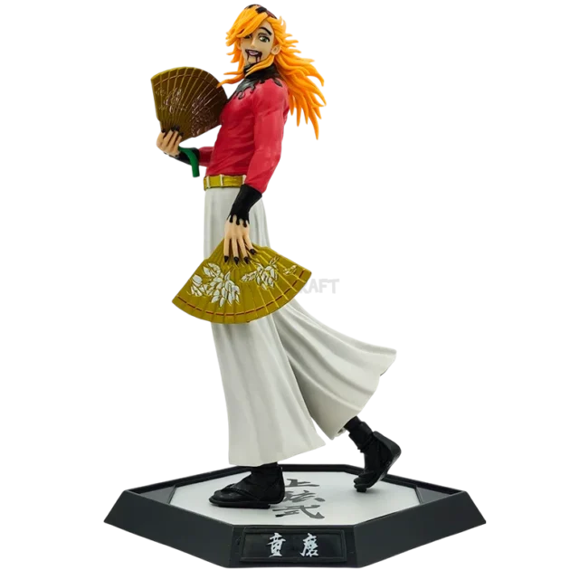 30CM Doma action figure Demon Slayer collectible with fans and traditional outfit on display base