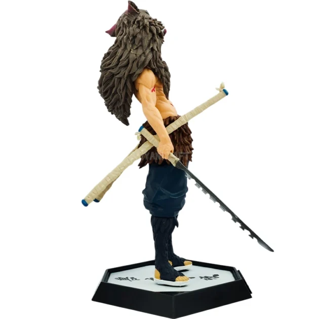 Inosuke 30CM Demon Slayer figure with boar helmet on kanji base collectible