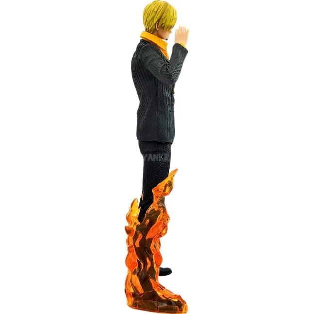One Piece Sanji 32CM anime action figure with flaming leg kick in black suit – collectible by SaiyanKraft
