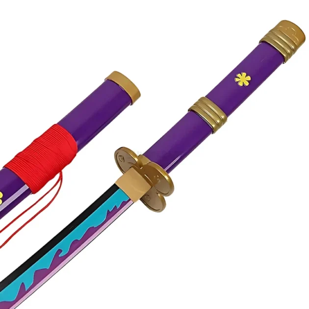 Roronoa Zoro 104CM Enma wooden katana with purple sheath and gold accents – One Piece cosplay sword