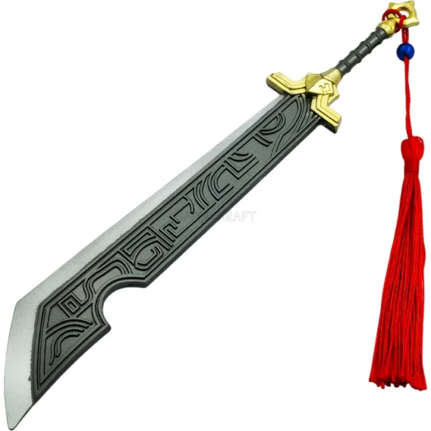 19CM black engraved mini sword with gold hilt, red tassel, and black sheath – collectible Japanese-inspired blade