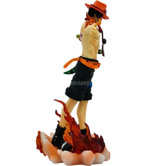 Portgas D. Ace 28CM One Piece action figure with LED light base, flame effects, and battery-powered feature