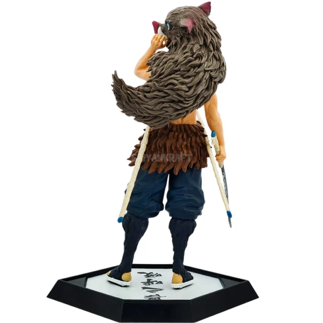 Inosuke 30CM Demon Slayer figure with boar helmet on kanji base collectible