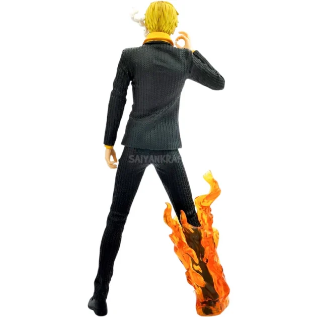 One Piece Sanji 32CM anime action figure with flaming leg kick in black suit – collectible by SaiyanKraft
