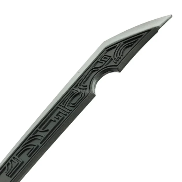 19CM black engraved mini sword with gold hilt, red tassel, and black sheath – collectible Japanese-inspired blade