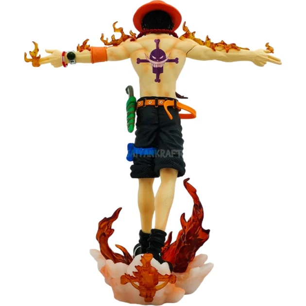 Portgas D. Ace 28CM One Piece action figure with LED light base, flame effects, and battery-powered feature