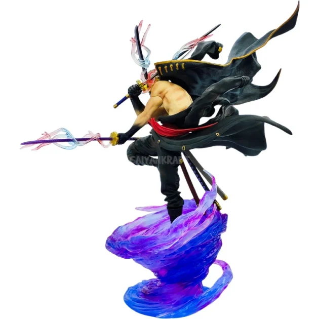 Roronoa Zoro One Piece 37CM LED Action Figure with Interchangeable Heads and Glowing Sword Aura