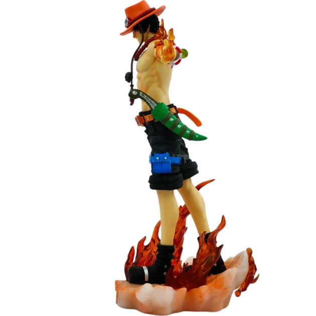 Portgas D. Ace 28CM One Piece action figure with LED light base, flame effects, and battery-powered feature