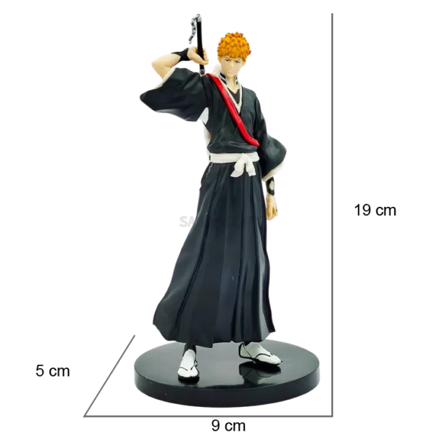 19CM Ichigo Kurosaki action figure from Bleach anime in Soul Reaper outfit with sword. A premium PVC collectible for anime fans and collectors.