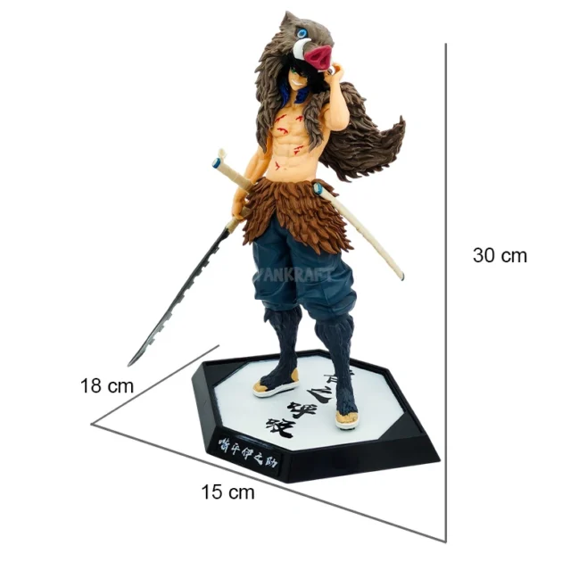 Inosuke 30CM Demon Slayer figure with boar helmet on kanji base collectible