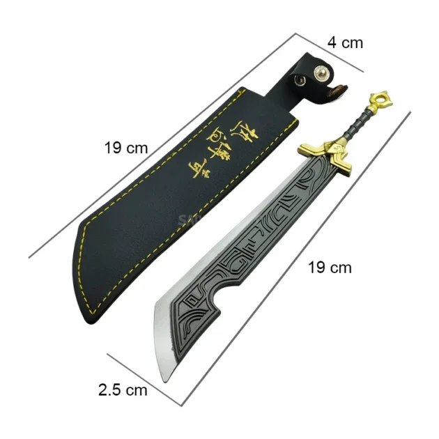 19CM black engraved mini sword with gold hilt, red tassel, and black sheath – collectible Japanese-inspired blade