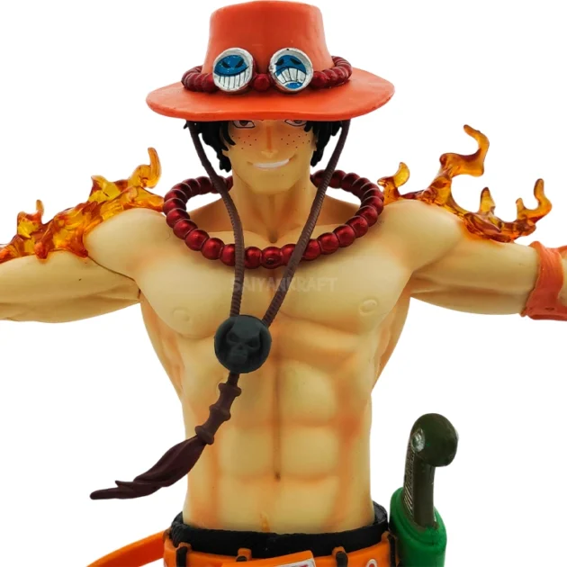 Portgas D. Ace 28CM One Piece action figure with LED light base, flame effects, and battery-powered feature