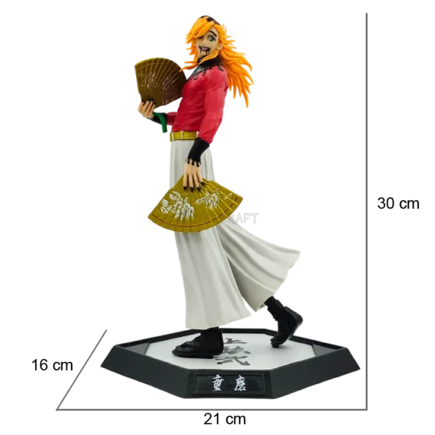 30CM Doma action figure Demon Slayer collectible with fans and traditional outfit on display base