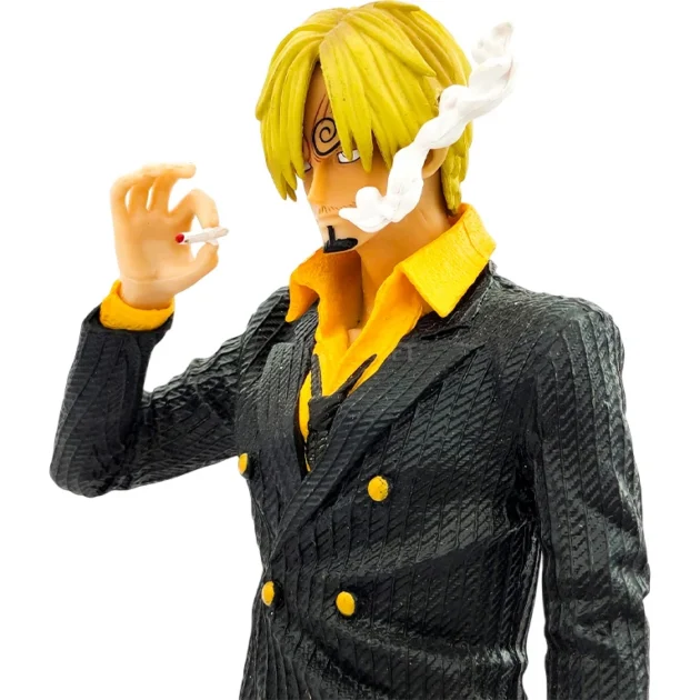 One Piece Sanji 32CM anime action figure with flaming leg kick in black suit – collectible by SaiyanKraft