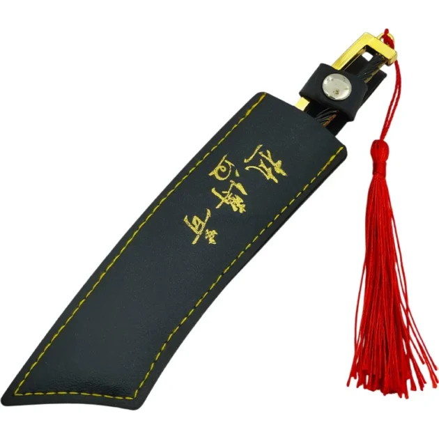 17CM golden mini katana with etched blade, black sheath, and red tassel – collectible decorative sword