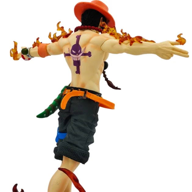 Portgas D. Ace 28CM One Piece action figure with LED light base, flame effects, and battery-powered feature