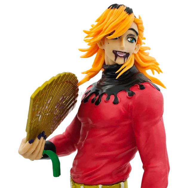 30CM Doma action figure Demon Slayer collectible with fans and traditional outfit on display base