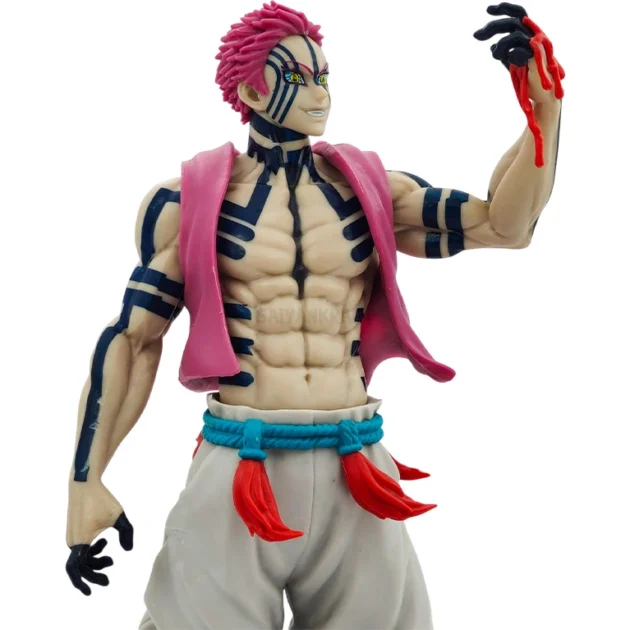 Akaza 28CM Upper Moon 3 action figure from Demon Slayer on hexagonal kanji base