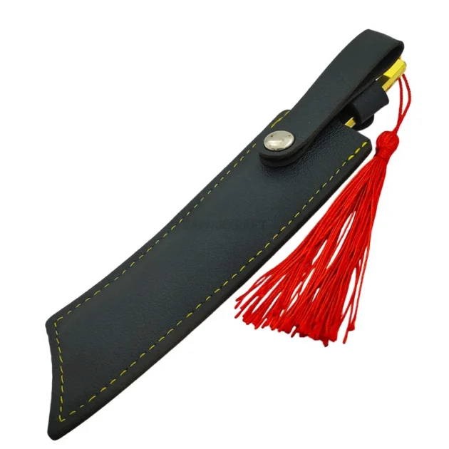 17CM golden mini katana with etched blade, black sheath, and red tassel – collectible decorative sword