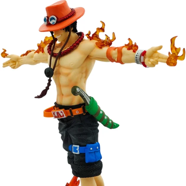 Portgas D. Ace 28CM One Piece action figure with LED light base, flame effects, and battery-powered feature