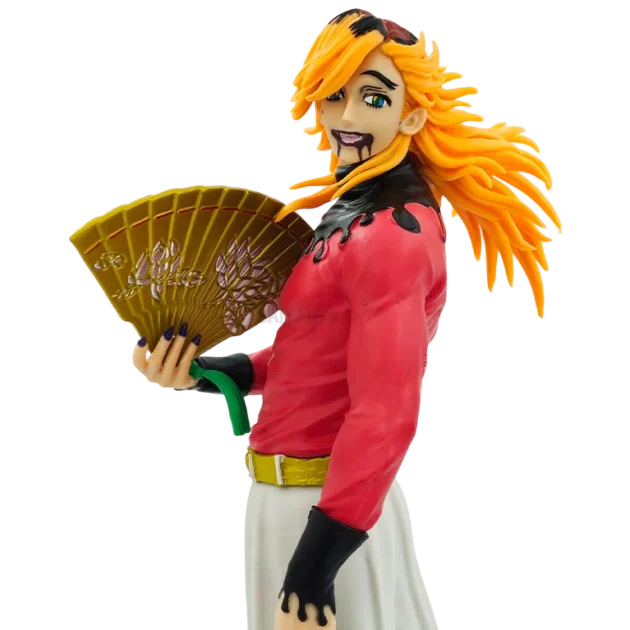 30CM Doma action figure Demon Slayer collectible with fans and traditional outfit on display base