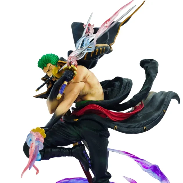 Roronoa Zoro One Piece 37CM LED Action Figure with Interchangeable Heads and Glowing Sword Aura