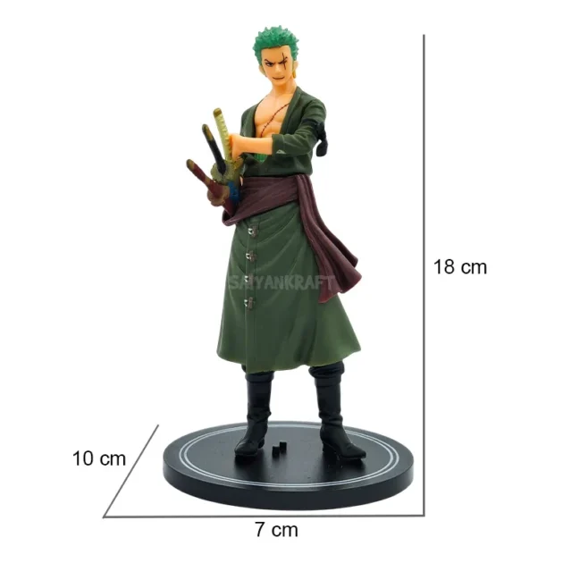 Roronoa Zoro 18cm anime action figure – One Piece collectible statue with triple swords and green coat, SaiyanKraft