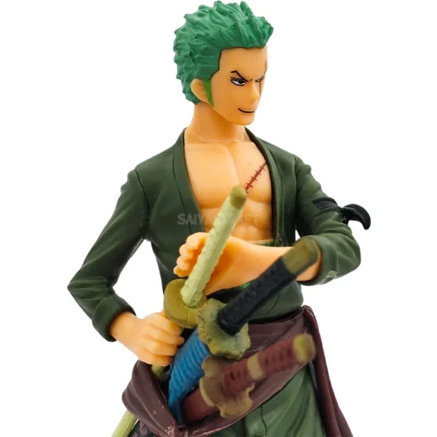 Roronoa Zoro 18cm anime action figure – One Piece collectible statue with triple swords and green coat, SaiyanKraft