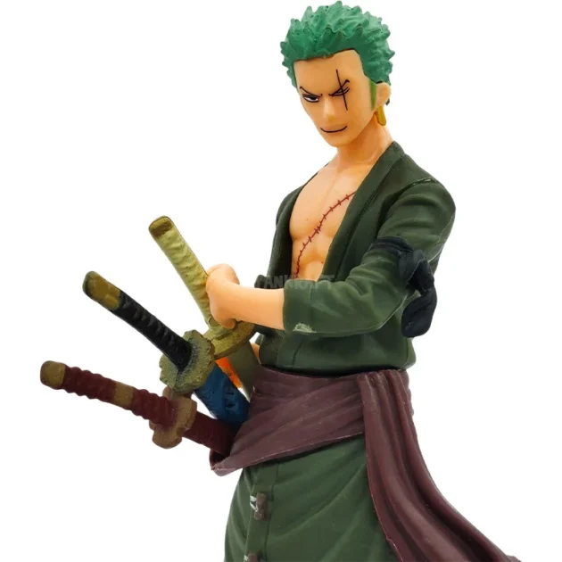 Roronoa Zoro 18cm anime action figure – One Piece collectible statue with triple swords and green coat, SaiyanKraft